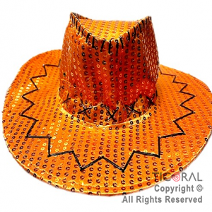 SOMBRERO COWBOY LENTEJUELA NARANJA X 1